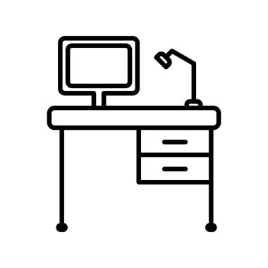 Ofis Masası Doğrusal Vektör Simgesi Tasarımı