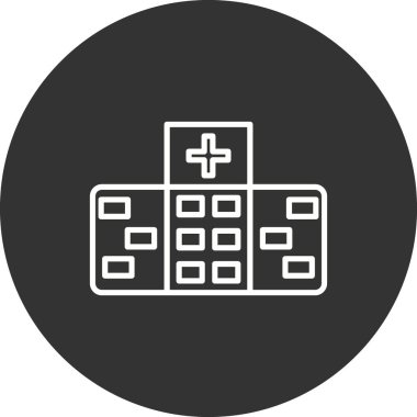 Hastane Binası Hat Çemberi Ters Vektör Simgesi Tasarımı