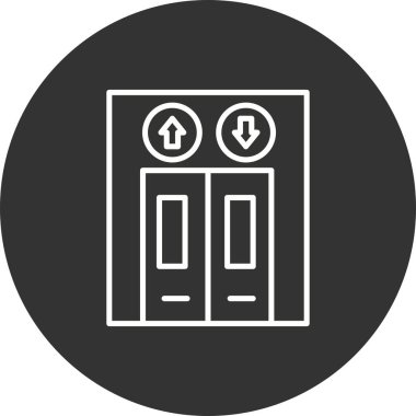 Asansör Çizgisi Çemberi Ters Vektör Simgesi Tasarımı