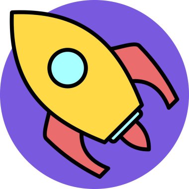 Roket Vektör Satırı Dolu Çember Simgesi Tasarımı