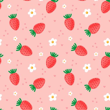 Tatlı çilekler, dikişsiz desen. Vektör illüstrasyonu.