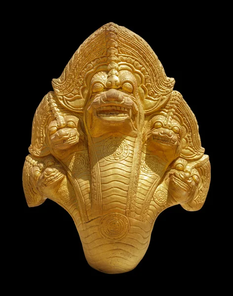 Golden Naga statue Thai art style isolated on black background — Stock Photo, Image