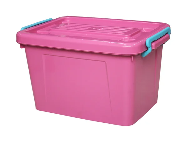 Růžová plastová krabice izolovaných na bílém s clippingpath — Stock fotografie