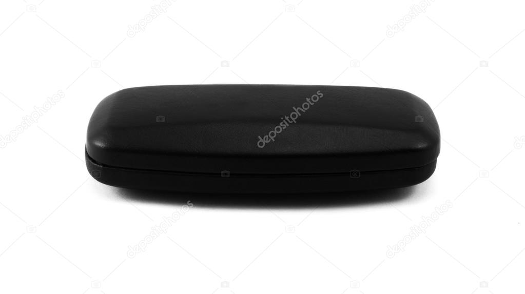 Closed black glasses case isolated on white