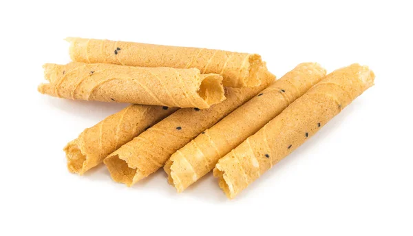 Tong Muan (a type of rolled wafer, a traditional dessert in Thailand) isolated on white background — Stock Photo, Image