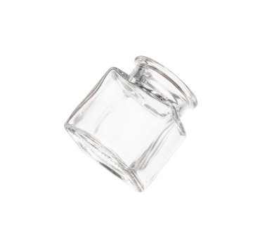 Beyaz bitti izole şeffaf boş kavanoz