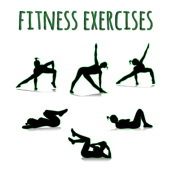 Fitness exercises. Vector silhouette. — Stock Vector