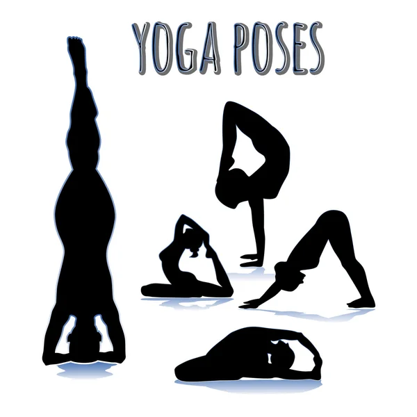Mulheres em Poses Yoga. Sílhueta vetorial . — Vetor de Stock