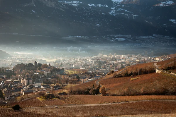 Views of Sierre and the Alps from Crans-Montana, Switzerland — Stock Photo, Image