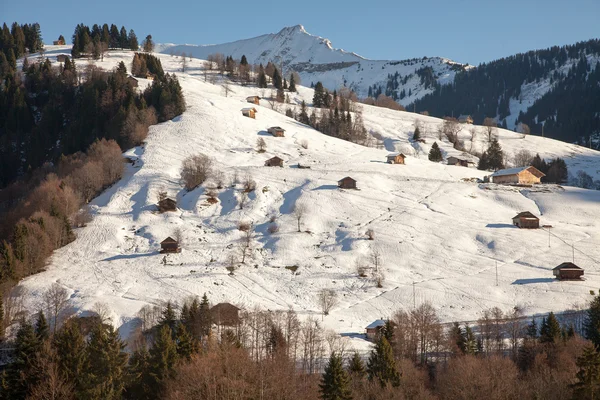 Kleines Dorf und traumhafte Berglandschaft bei Interlaken, Schweiz — Stockfoto