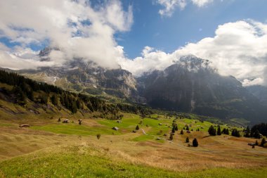 Mountain peaks, meadows and streams at the footsteps of Eiger, near Grindelwald, Switzerland
