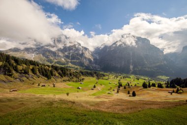 Mountain peaks, meadows and streams at the footsteps of Eiger, near Grindelwald, Switzerland