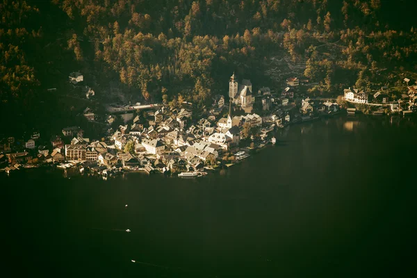 Aerial view of Hallstatt, lake and town, Salzkammergut, Austria — Stock Photo, Image