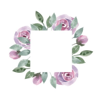 Pastel narin çiçekli suluboya çerçeve. Eski tarz. Düğün davetiyeleri, tatil kartları için..