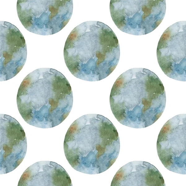 Seamless pattern with watercolor planet earth.