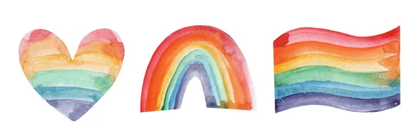 虹色の水彩要素のコレクション ハート Lbtフラグ レズビアン パレードとお祝い — ストック写真