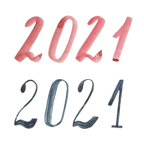 Beyaz arka planda 2021 suluboya sembolü. Yeni yıl takvimi için, kartpostallar.