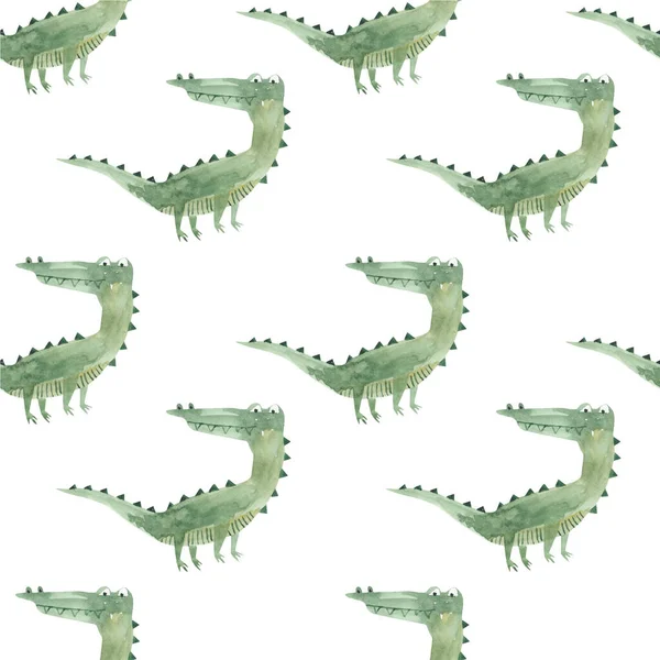 Nahtloses Muster Mit Lustigen Krokodilen Aquarell Kinder Illustration Niedlicher Hintergrund — Stockfoto