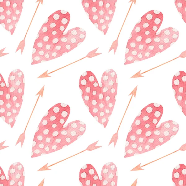 Nahtloses Aquarellmuster Für Den Valentinstag Festlich Romantischer Hintergrund Herzen Rosa — Stockfoto