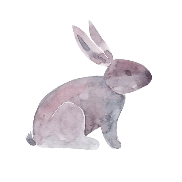 Рука Нарисована Милый Пасхальный Кролик Акварель Нежным Фиолетовым Цветом Изолированный — стоковое фото