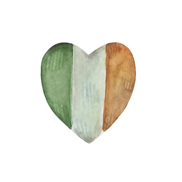 Ручное Нарисованное Акварелью Сердце Ирландским Флагом Изолированный Белом Фоне День — стоковое фото