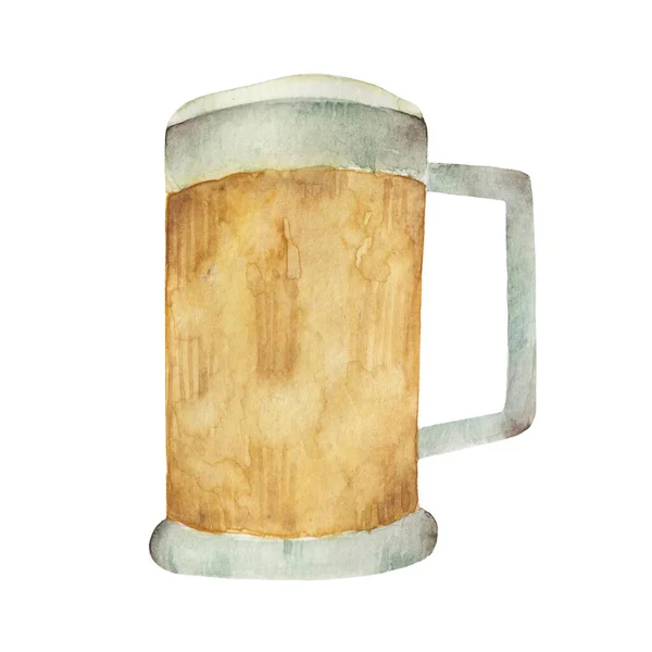 Caneca Aquarela Desenhada Mão Cerveja Leve Elemento Para Dia São — Fotografia de Stock