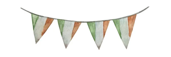 Hand Drawn Watercolor Holiday Garland Ireland Flag Isolated White Background — Stock Photo, Image