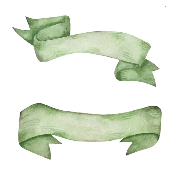 Ritning Akvarell Gröna Band För Text Festligt Element För Vykort — Stockfoto
