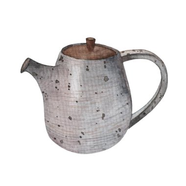 Çay için bir çaydanlık suluboya çizimi. İçki, mutfak gereçleri, klasik tarz..