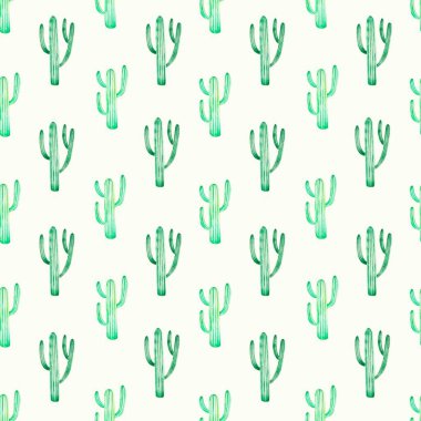 Seamless watercolor pattern with cacti. Desert plant. Mexican holiday.