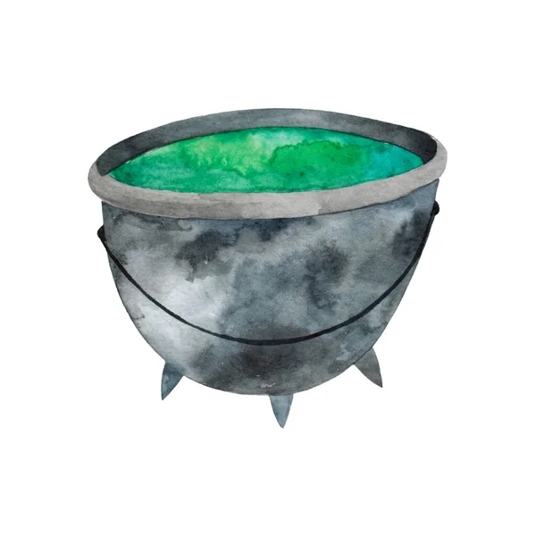 Akvarell Ritning Kittel Med Grön Dryck Isolerad Vit Bakgrund Handritad — Stockfoto