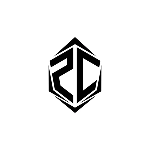 Zc标志的初始设计与盾牌风格 标志商业品牌 — 图库矢量图片