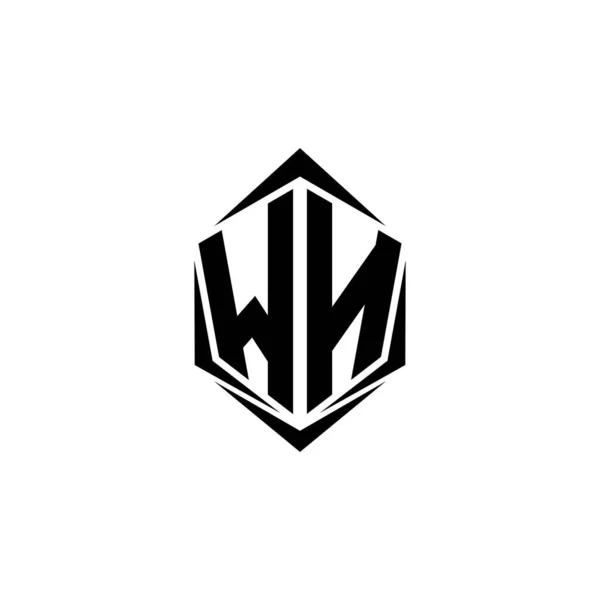 最初的Wn标志设计与盾牌风格 标志业务品牌 — 图库矢量图片