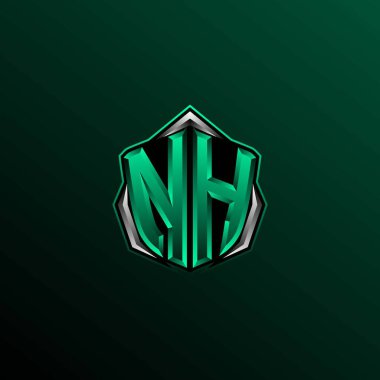 Başlangıç NH logo tasarımı, Kalkan stili ile ilk NH logo tasarımı, oyun için logo, esport, topluluk veya iş dünyası.