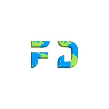 Dünya Haritası stili FD logo tasarımı, Logo ticari markalaşması.