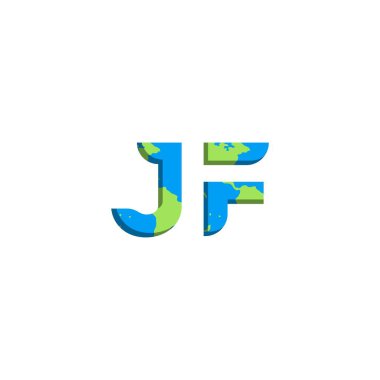 Initial JF logo design with World Map style, Logo business branding. vector
