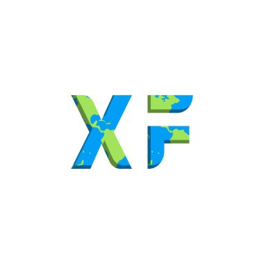 Dünya Haritası stili ilk XF logo tasarımı, Logo ticari markalaşması.