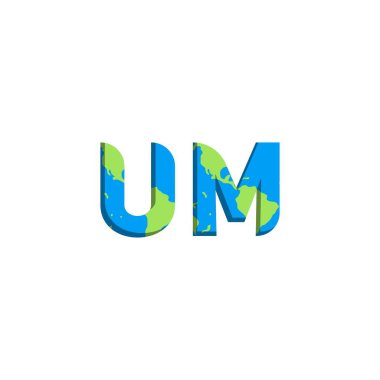 İlk UM logo tasarımı Dünya Harita stili, Logo ticari markalaşması.