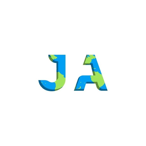 世界地図スタイルと初期のJaロゴデザイン ロゴビジネスブランド — ストックベクタ