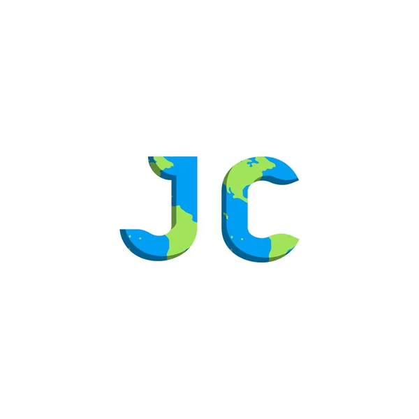 世界地図スタイルと初期のJcロゴデザイン ロゴビジネスブランド — ストックベクタ