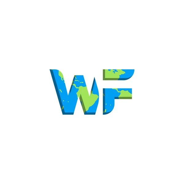 世界地図スタイルと初期のWfロゴデザイン ロゴビジネスブランディング — ストックベクタ