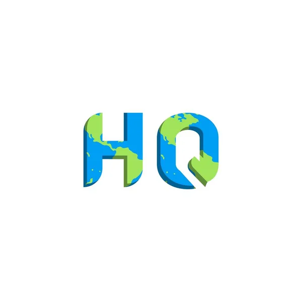 世界地図スタイルと初期のHqロゴデザイン ロゴビジネスブランド — ストックベクタ
