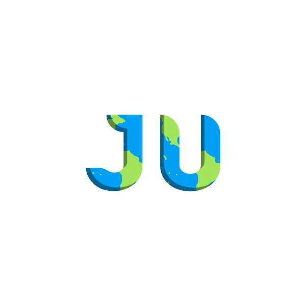 世界地図スタイルと初期のJuのロゴデザイン ロゴビジネスブランド — ストックベクタ