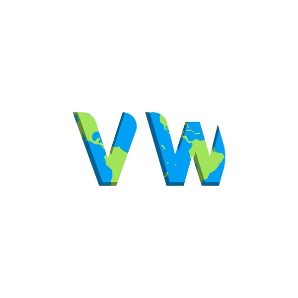 具有世界地图风格 标志商业品牌的Vw标志初步设计 — 图库矢量图片