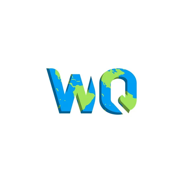 最初的Wq标志设计与世界地图风格 标志商业品牌 — 图库矢量图片