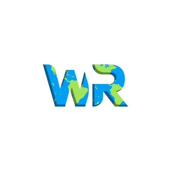 最初的Wr标志设计与世界地图风格 标志商业品牌 — 图库矢量图片