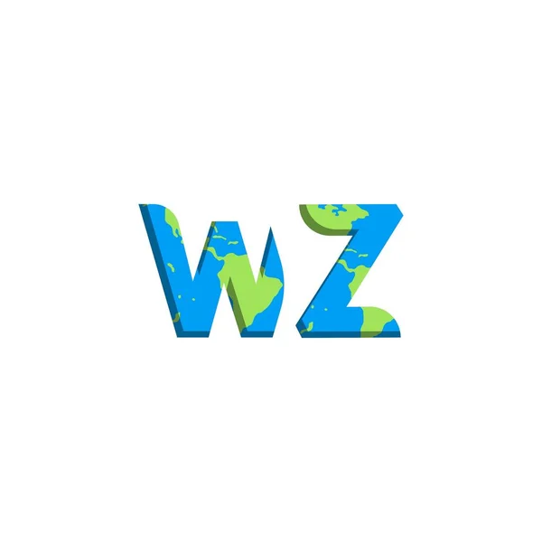 最初的Wz标志设计与世界地图风格 标志商业品牌 — 图库矢量图片