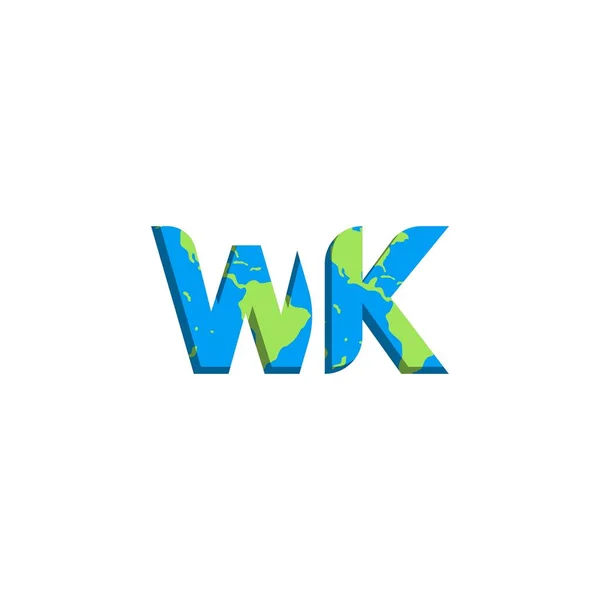 世界地図スタイルと初期のWkロゴデザイン ロゴビジネスブランディング — ストックベクタ