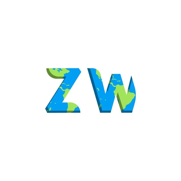 Zw标志的最初设计采用世界地图风格 标志商业品牌 — 图库矢量图片