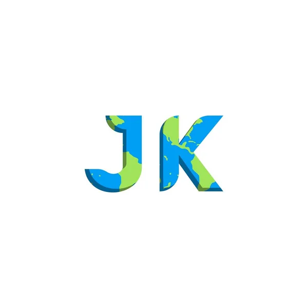 世界地図スタイルと初期のJkロゴデザイン ロゴビジネスブランド — ストックベクタ